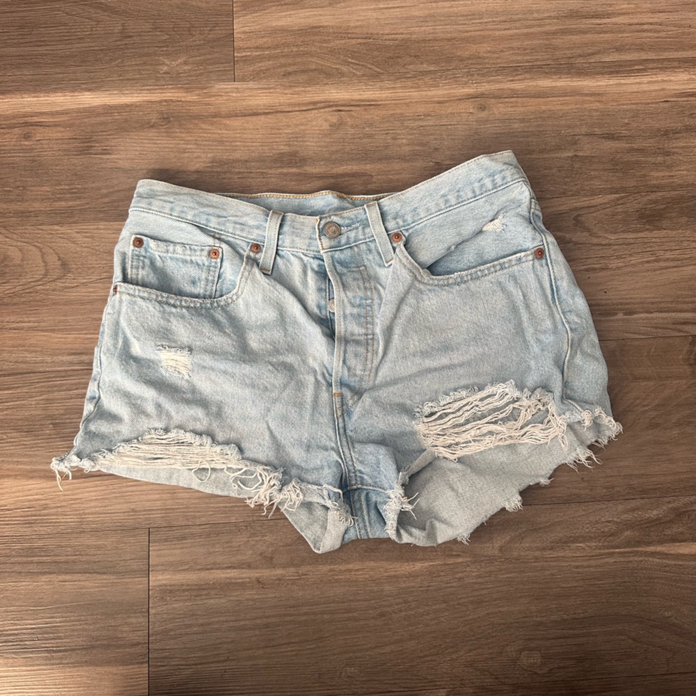 Levi's Light Blue Distressed Jean Shorts